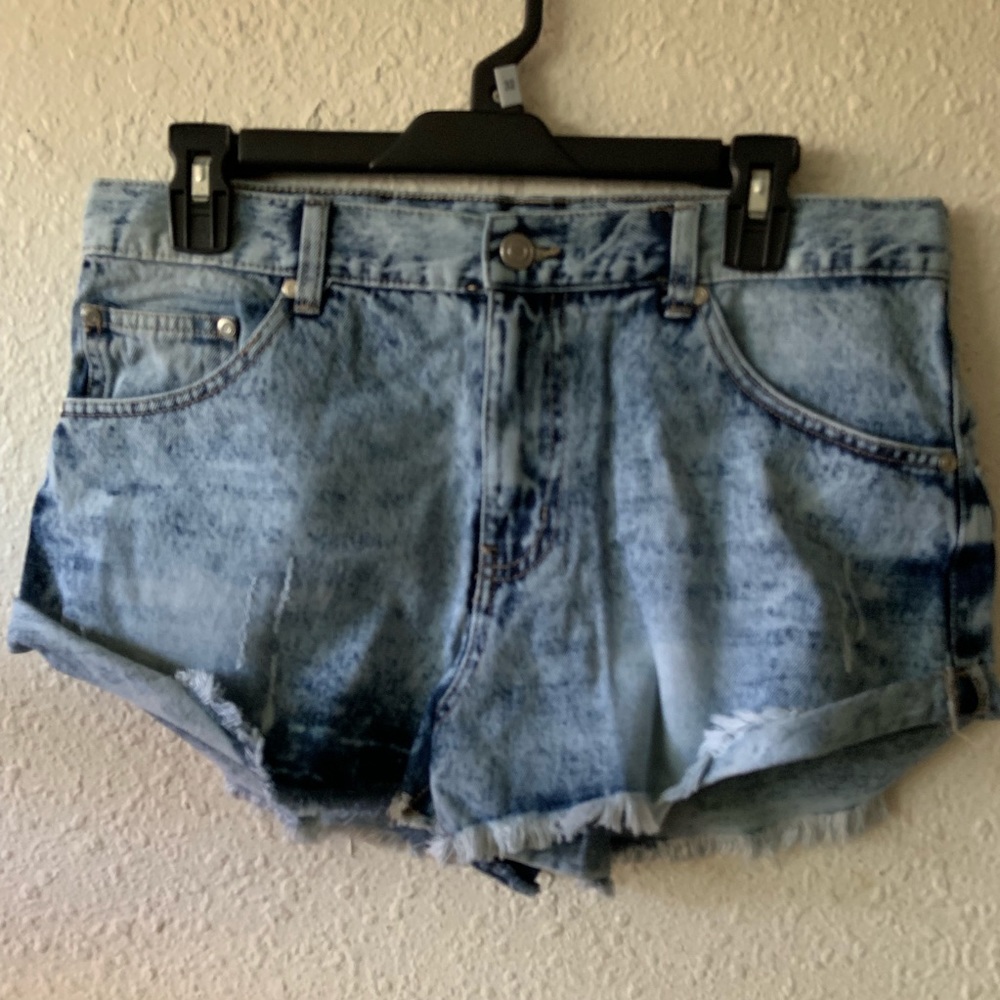 Acid wash jean shorts